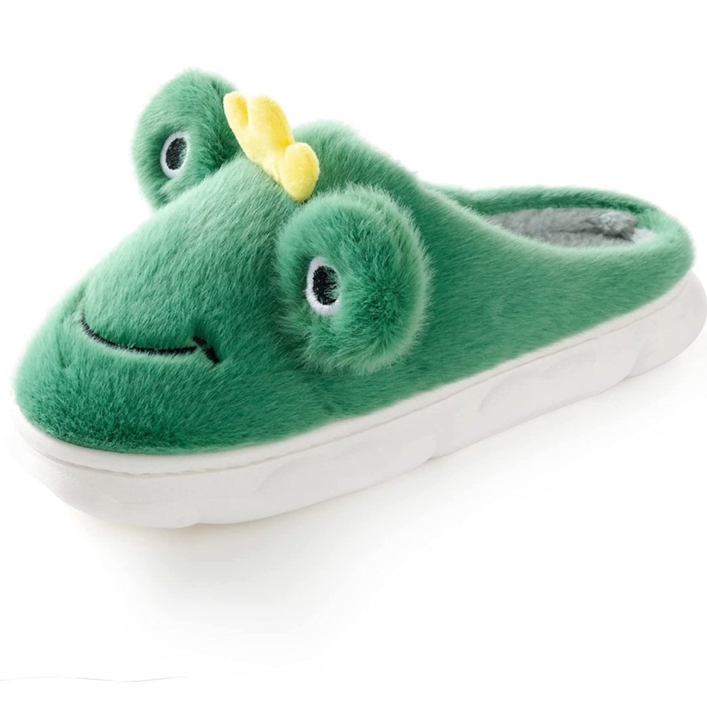 HEEHIPOO Kids’ Fuzzy Frog Character Non-Slip House Slippers - Green